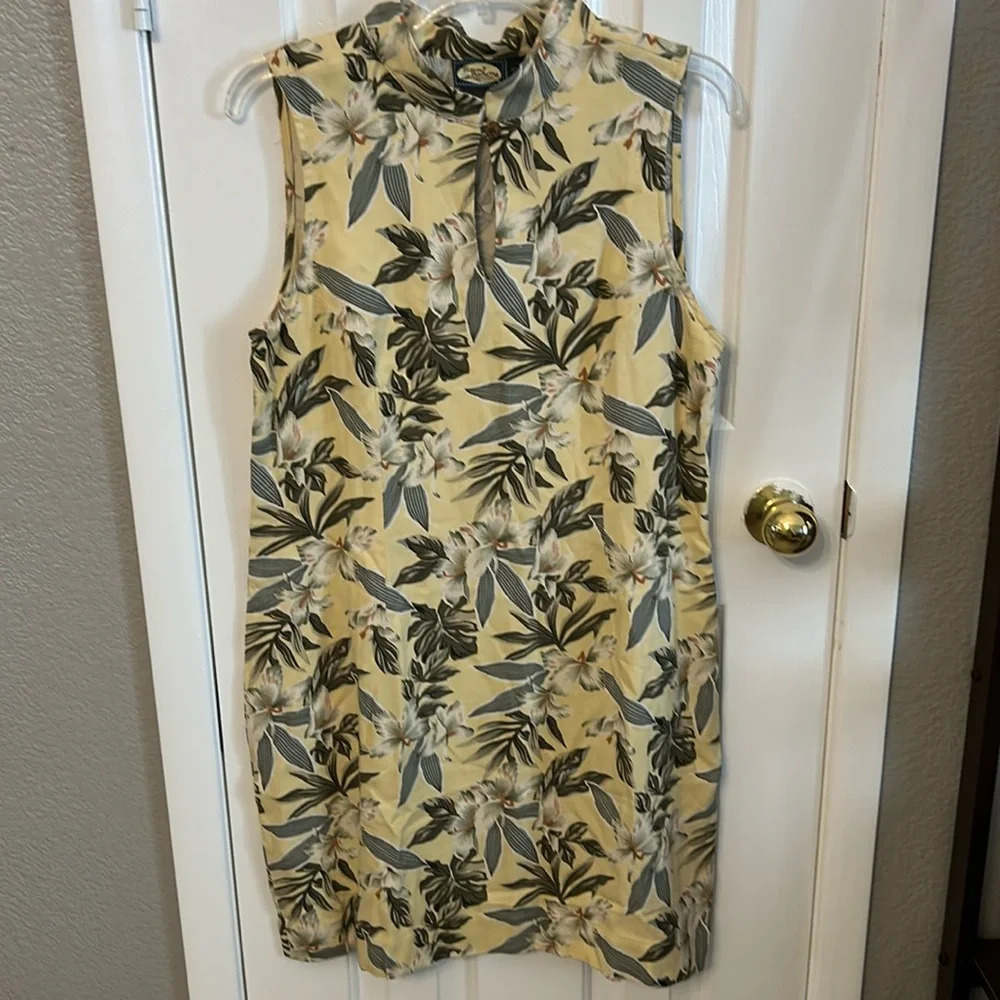 Tommy Bahama Women’s (12) Yellow 100% Silk  Tropical Floral Sleeveless Collar